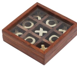 Nagina India Craft Wooden Tic Tac Toe Game with Glass Top (Brown, Medium)5X5X2 Inches Brown