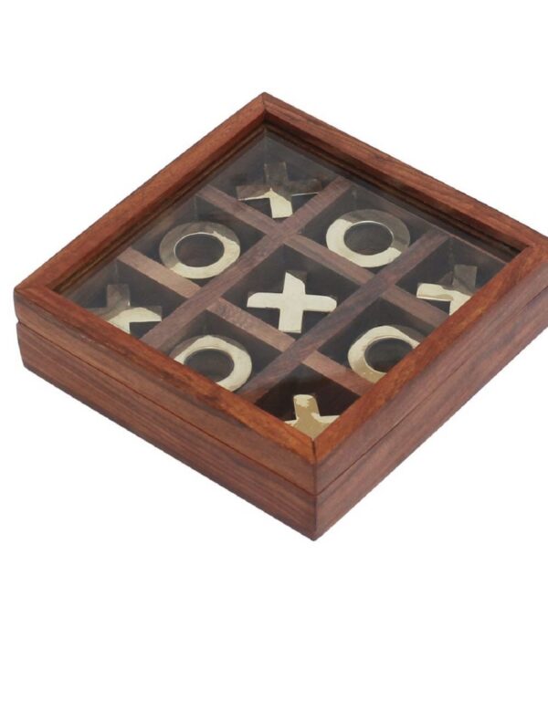 Nagina India Craft Wooden Tic Tac Toe Game with Glass Top (Brown, Medium)5X5X2 Inches Brown