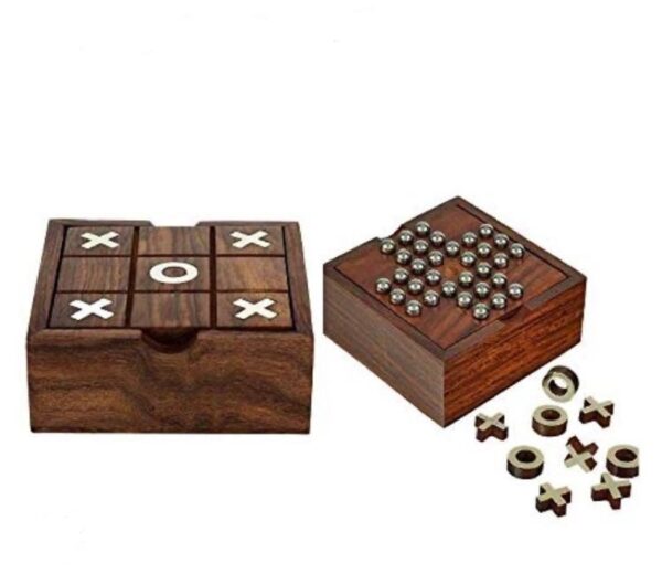 Nagina India Craft Wooden Tic Tac Toe Game with Glass Top (Brown, Medium)5X5X2 Inches Brown - Image 3
