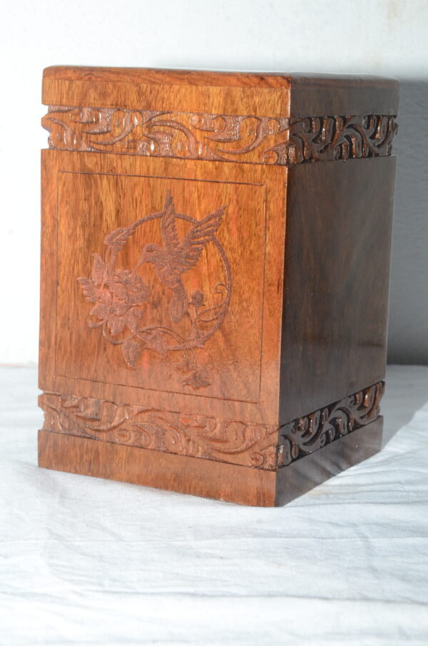 Handcrafted Kingfisher Design Solid Rosewood Urn Box for Human Ashes I Cremation Wooden Urn Box