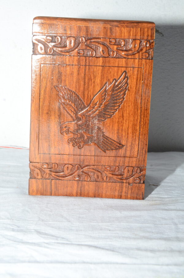 Handcrafted Eagle Design Solid Rosewood Urn Box for Human Ashes I Cremation Wooden Urn Box