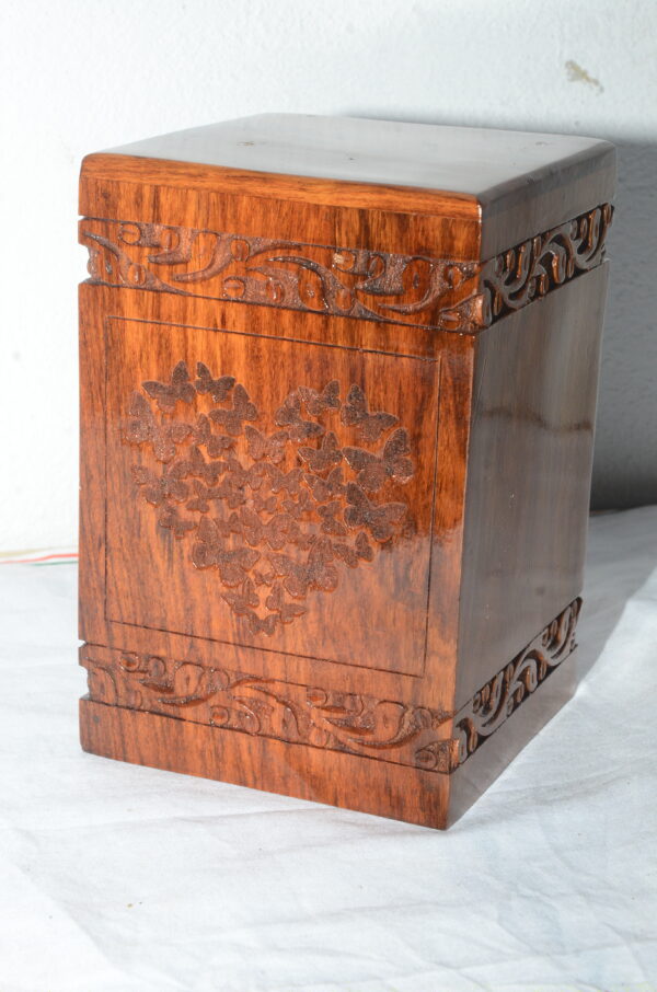 Handcrafted Loving Heart Design Solid Rosewood Urn Box for Human Ashes I Cremation Wooden Urn Box