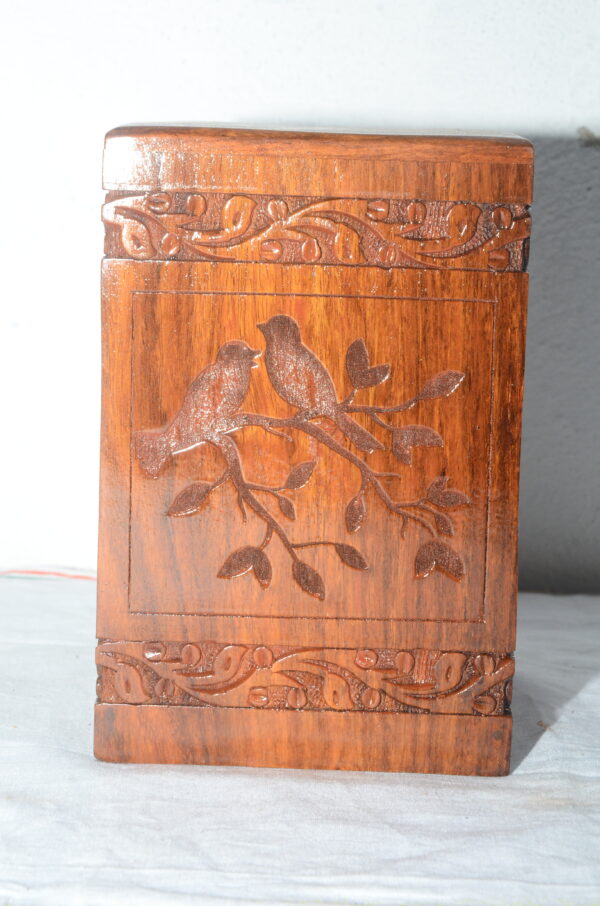 Handcrafted Birds Design Solid Rosewood Urn Box for Human Ashes I Cremation Wooden Urn Box