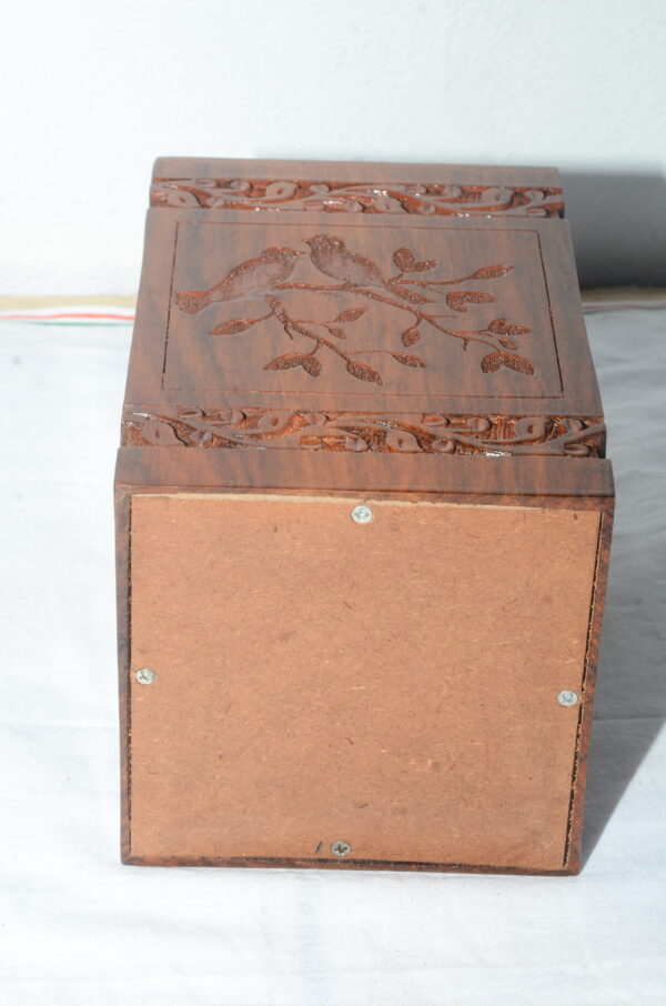 Handcrafted Birds Design Solid Rosewood Urn Box for Human Ashes I Cremation Wooden Urn Box - Image 4