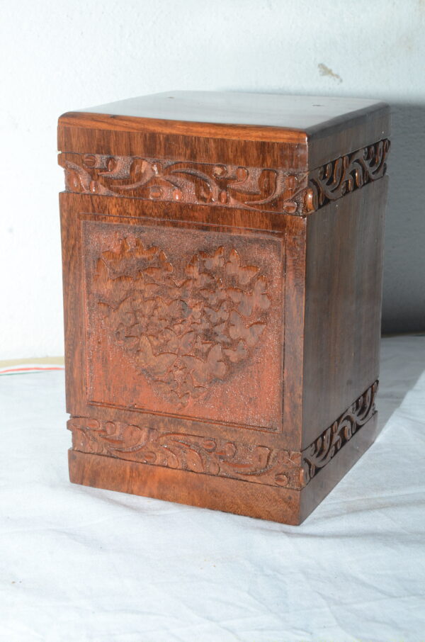 Handcrafted Heart Design Solid Rosewood Urn Box for Human Ashes I Cremation Wooden Urn Box