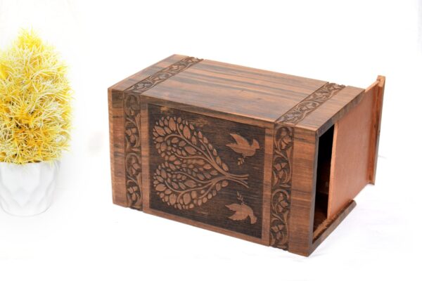 Handcrafted Loving Heart Leaf Design Solid Rosewood Urn Box for Human Ashes I Cremation Wooden Urn Box - Image 2