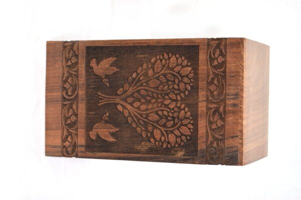Handcrafted Loving Heart Leaf Design Solid Rosewood Urn Box for Human Ashes I Cremation Wooden Urn Box - Image 3