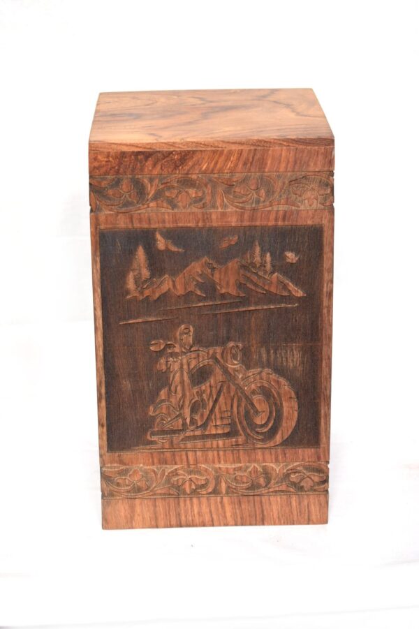 Handcrafted Bike Design Solid Rosewood Urn Box for Human Ashes I Cremation Wooden Urn Box - Image 4