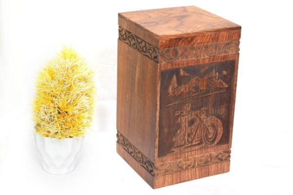 Handcrafted Bike Design Solid Rosewood Urn Box for Human Ashes I Cremation Wooden Urn Box - Image 2