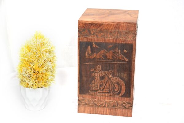 Handcrafted Bike Design Solid Rosewood Urn Box for Human Ashes I Cremation Wooden Urn Box