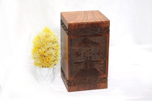Handcrafted Loving Couple Design Solid Rosewood Urn Box for Human Ashes I Cremation Wooden Urn Box