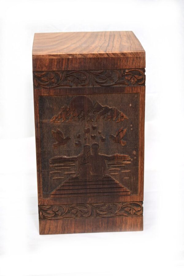 Handcrafted Loving Couple Design Solid Rosewood Urn Box for Human Ashes I Cremation Wooden Urn Box - Image 4