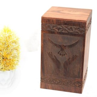 Handcrafted Loving Bird Design Solid Rosewood Urn Box for Human Ashes I Cremation Wooden Urn Box