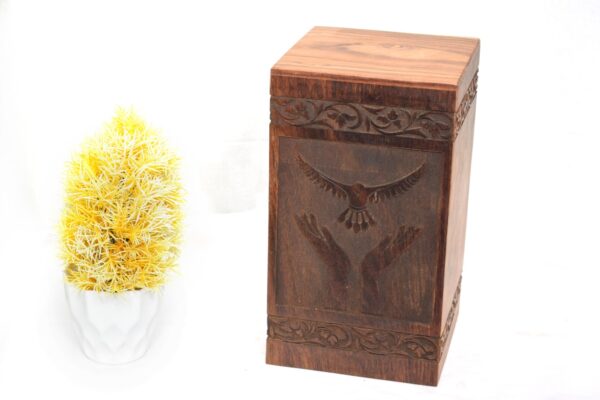 Handcrafted Loving Bird Design Solid Rosewood Urn Box for Human Ashes I Cremation Wooden Urn Box