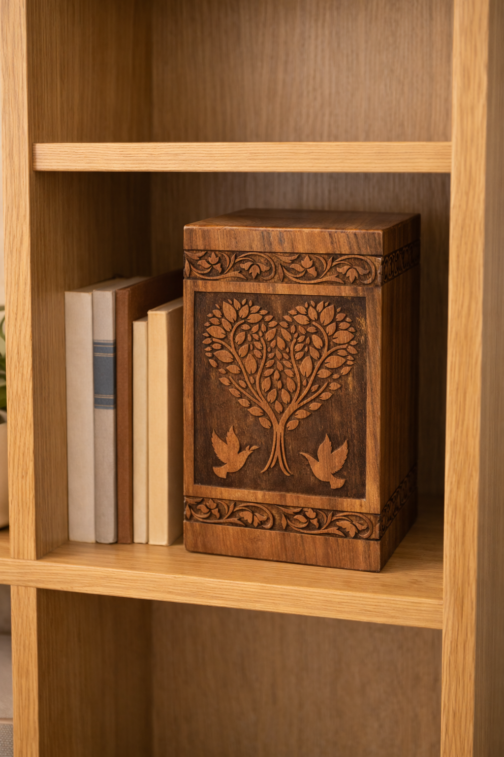Handcrafted Loving Heart Leaf Design Solid Rosewood Urn Box for Human Ashes I Cremation Wooden Urn Box - Image 6