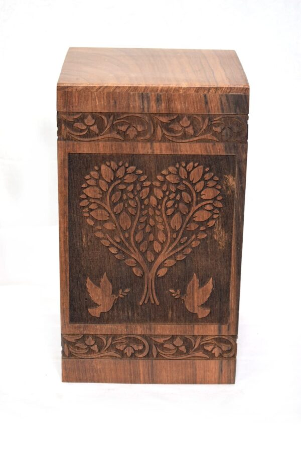 Handcrafted Loving Heart Leaf Design Solid Rosewood Urn Box for Human Ashes I Cremation Wooden Urn Box - Image 4
