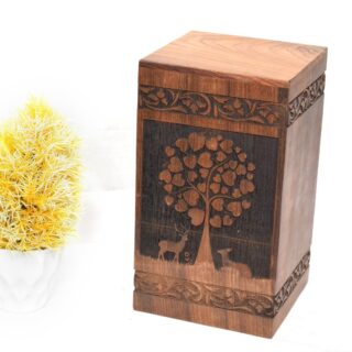 Handcrafted Loving Tree Design Solid Rosewood Urn Box for Human Ashes I Cremation Wooden Urn Box