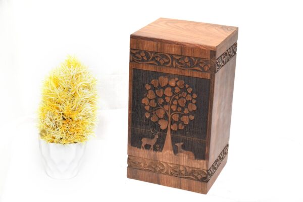 Handcrafted Loving Tree Design Solid Rosewood Urn Box for Human Ashes I Cremation Wooden Urn Box