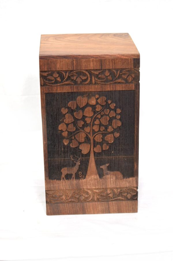 Handcrafted Loving Tree Design Solid Rosewood Urn Box for Human Ashes I Cremation Wooden Urn Box - Image 3
