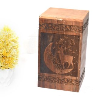 Handcrafted Loving Moon Design Solid Rosewood Urn Box for Human Ashes I Cremation Wooden Urn Box