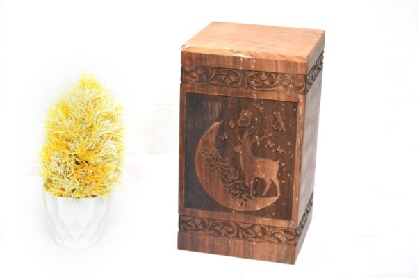 Handcrafted Loving Moon Design Solid Rosewood Urn Box for Human Ashes I Cremation Wooden Urn Box