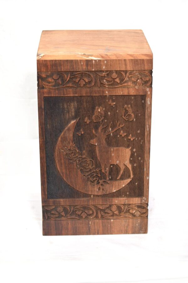 Handcrafted Loving Moon Design Solid Rosewood Urn Box for Human Ashes I Cremation Wooden Urn Box - Image 4